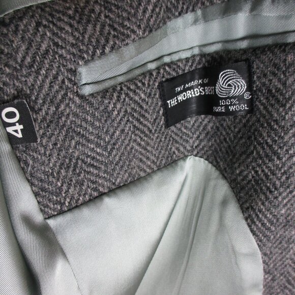 Imperial by Haggar 40 Men's Tweed Sport Coat Blazer Jacket Gray Herringbone Wool - Picture 7 of 8